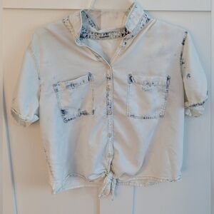 GARAGE Denim Tie-Front Shirt Size Large